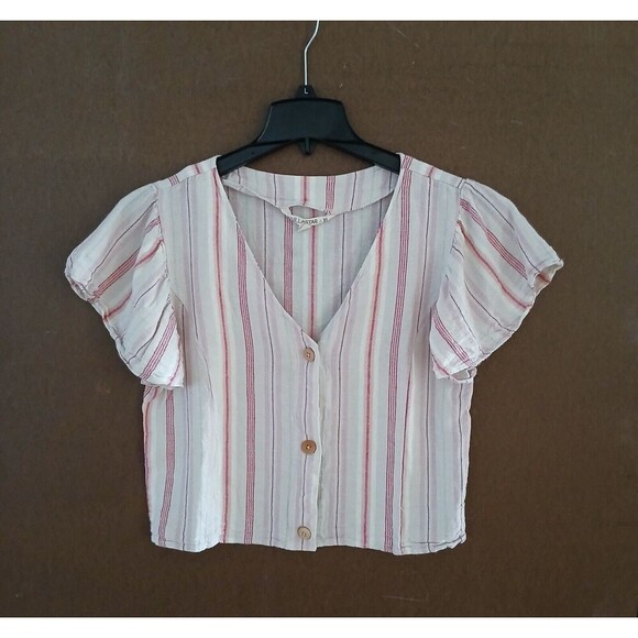 Vanilla Star Tops - Vanilla Star Linen Short Sleeve Top Striped Comfy Casual Beachy Boho Tropical
